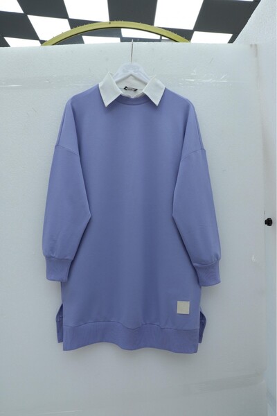 Modamorfo Crew Neck Slit Embroidered Sweat - Világos lila