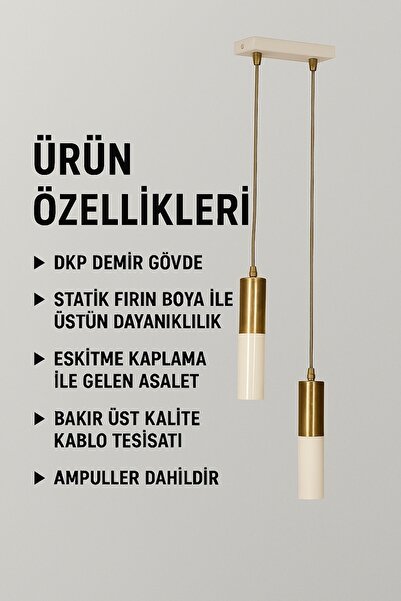 Bozyaka Aydınlatma Arya 2'li Dekoratif Tavan Sarkıt Krem & Eskitme Kaplama Avize (GÜN IŞIĞI LED AMPÜLLER DAHİLDİR...)