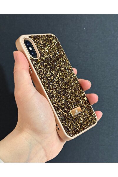 HYPERSOFT Iphone X (5.8 inç) Uyumlu Telefon Kılıfı Parlak Pırlanta Taşlı Elmas Işıltılı Swr Logolu Kapak Kılıf