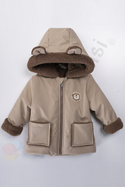 Ofislot Ayılı İçi Peluş Kürklü Fermuarlı Cepli Kalın Kapüşonlu Kar Şişme Kışl...