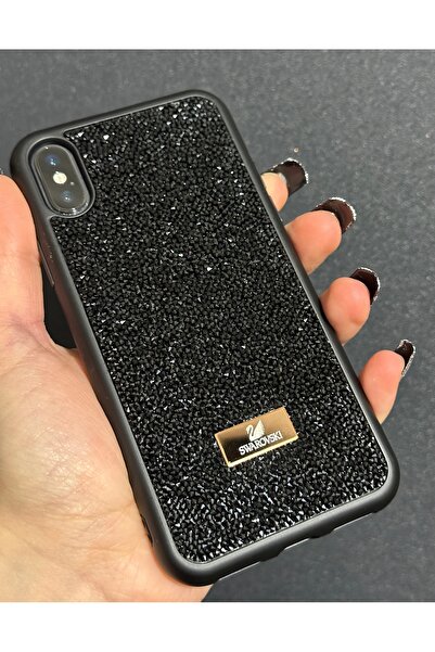HYPERSOFT Iphone X (5.8 inç) Uyumlu Telefon Kılıfı Parlak Pırlanta Taşlı Elmas Işıltılı Swr Logolu Kapak
