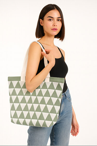 Sebir Moda Geantă de umăr și de plajă din tricot cu model triunghiular