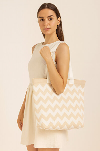 Sebir Moda Zigzag Patterned Knitwear Shoulder and Beach Bag