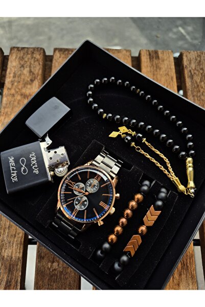 Spectrum ERKEK KOL SAATİ KİŞİYE ÖZEL ÇAKMAKLI SET SİYAH BAKIR KASA