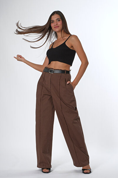 ABBRA Women's Belted Stitched Trousers
