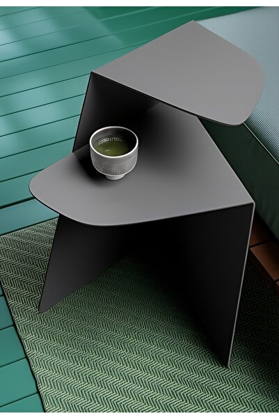 VoomeDesign Modern Metal Gri Yan Sehpa Dekoratif Ev Mobilyası