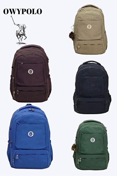 By Nilgün Akay Five-Compartment Large Backpack with Cover - Suitable for Daily Use and School, with Plush Monkey Gift