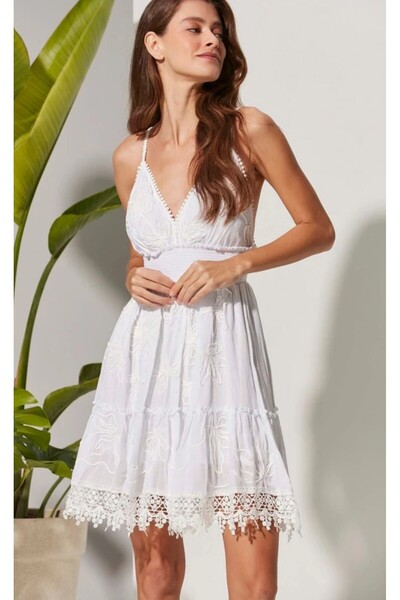 White By Nature Embroidered Mini White Dress with Straps Wbn