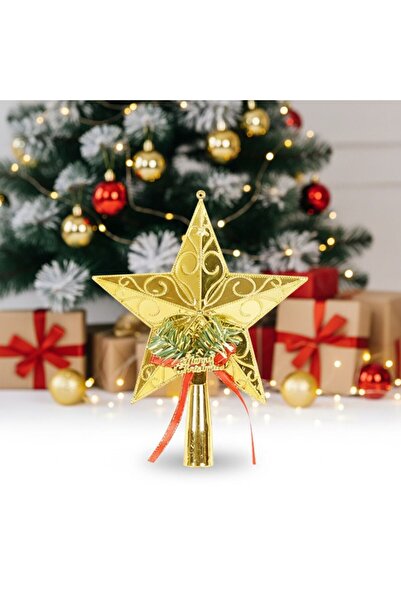 OEMN Varf Decorativ Brad, Stea Aurie, Decoratiune Merry Christmas, Plastic, 1...