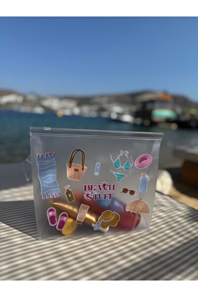 4nio ŞEFFAF BEACH STUFF BASKILI ÇOK AMAÇLI ÇANTA