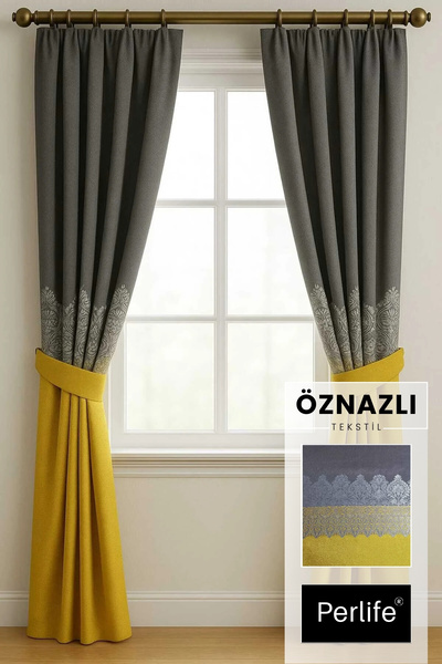 Taç Damaks Pattern Luxury Background Curtain (Straight Fit Lace-Up 3 Mt Panel Adjustable Pleat Can Be Divided into Two)
