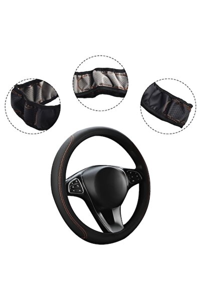 Zippi Steering Wheel Cover Leatherette, Red Stitching, 36-39 cm