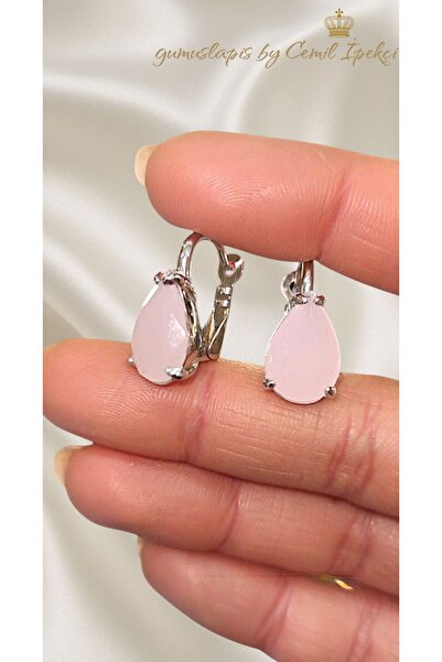 lpsankara Pembe Kuvars Taşlı Damla Motif Gümüş Küpe