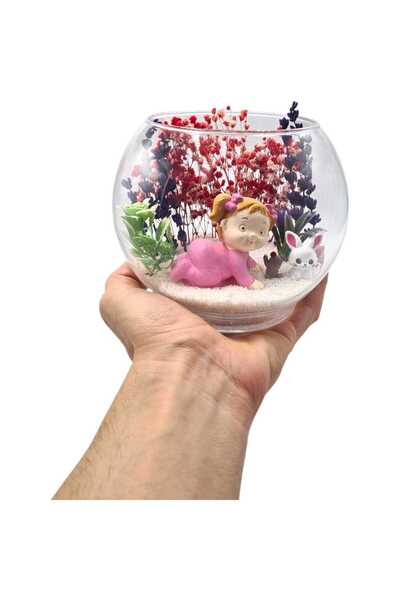 Çiçek Tasarım Sanatları Mother Baby Newborn Gift Aquarium Glass Jar Welcome Baby Girl Terrarium