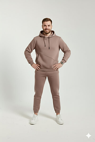 OXVİN Σετ αθλητικής φόρμας με κουκούλα με τρεις ραφές, με επένδυση από βαμβάκι, μαλακό και υπερμεγέθη