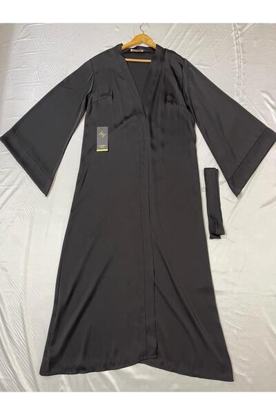 Juwana Long Silky Satin Black Bridal Robe