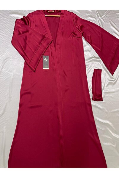 Juwana Kimono lung de mireasă din satin, cu mâneci evazate, cu borduri mătăsoase