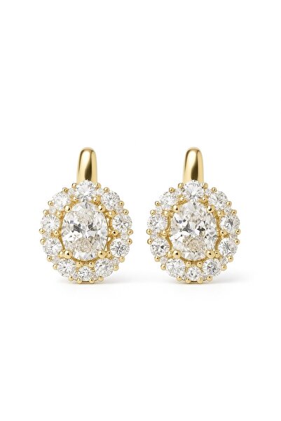 Owentis Steel Rose Gold Full Crystal Stone Diamond Model Oval Cut Azirith Earrings -No Tarnishing-