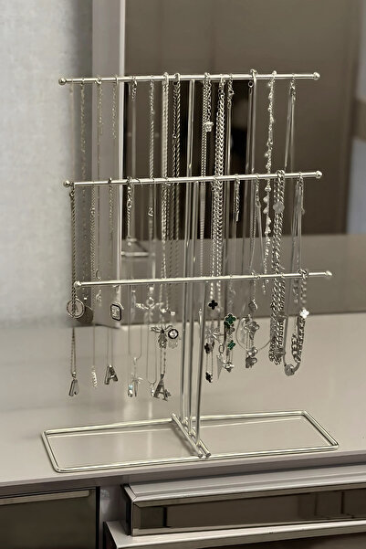 Yaren Style Lüks Gümüş Kaplama Takı Organizeri – Paslanmaz Çelik, 30x10x40 cm