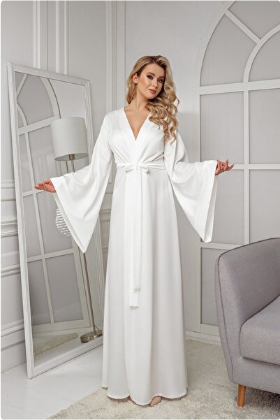 Juwana Ladonna Textile Flared Sleeves Silky Satin Long Bridal Morning Gown Kimono