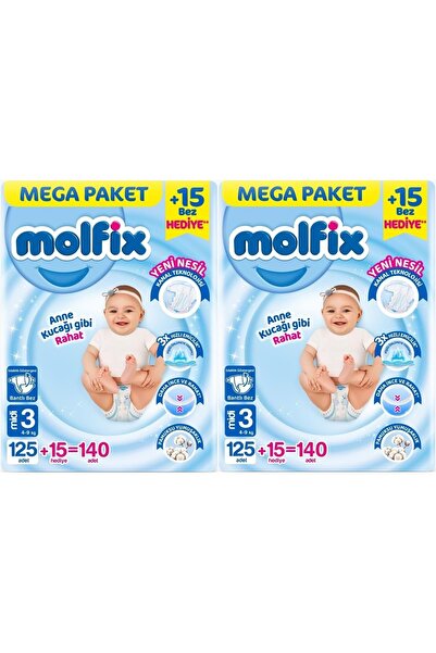 Molfix Bebek Bezi Beden:3 (4-9KG) Midi 280 Adet Mega Ekonomik Fırsat Pk