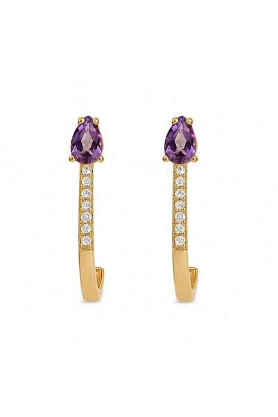 Owentis حلق لوريتا من الفولاذ باللون الذهبي الوردي - حجر أرجواني متساقط، لا يبهت