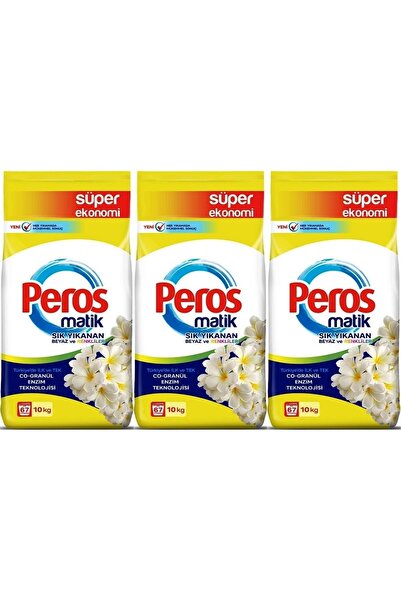 Peros Matik Toz Çamaşır Deterjanı 30KG Yasemin Çiçeği (Beyaz ve Renkliler) (201 Yıkama) (3PK*10KG)