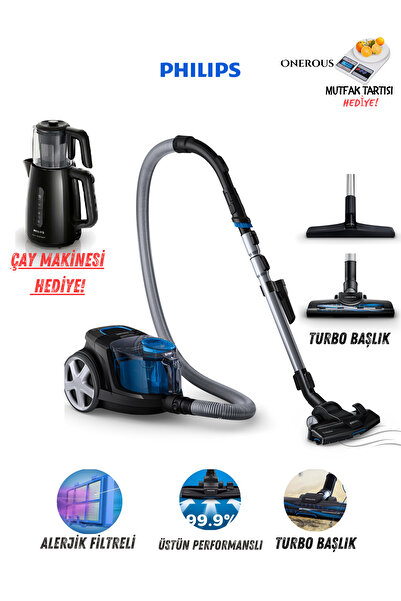 Philips Turbo Başlıklı Premium Powerpro City Süpürge Cam Demlikli Çay Makinesi Hediye