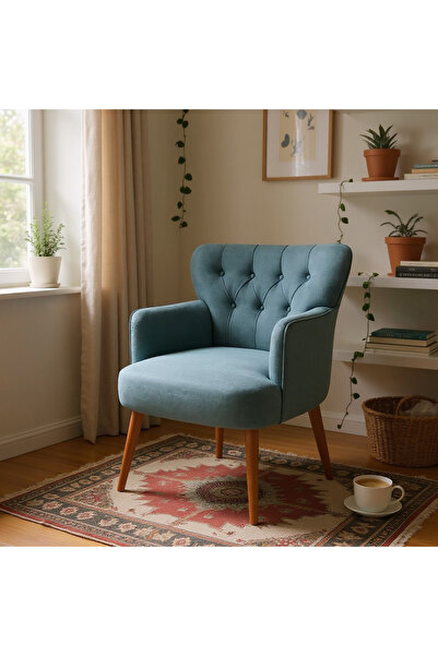 Azra Mobilya Modern Berjer Tekli Koltuk – Gri Babyface Kumaş, Ceviz Ayak, | S...