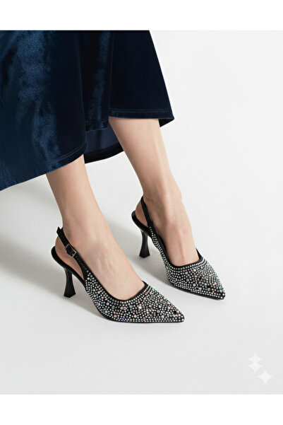 Mira style Işıltılı Kristal Taşlı (9cm) Topuklu Abiye Ayakkabı