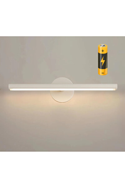 burenze Modern Kablosuz Tak Çalıştır Ledli Pilli Aplik Tablo Ayna Duvar Aydınlatma Beyaz Gövde Pil Dahildir
