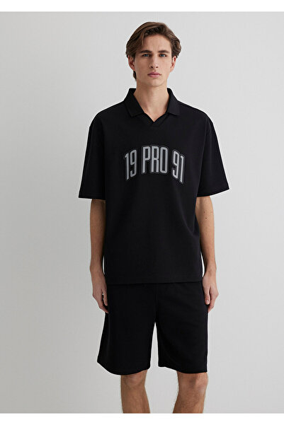 Mavi Pro 91 εμπριμέ μαύρο μπλουζάκι πόλο χαλαρή εφαρμογή / χαλαρή εφαρμογή 0612748 -71379