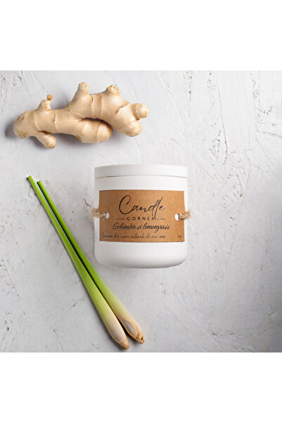 Candle Corner Lumânare lucrată manual din ceară de soia 100%, ghimbir și lemo...