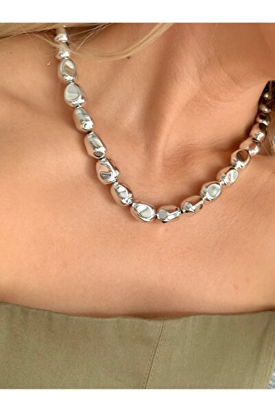 YOUES JEWELRY Kadın Modern Tasarım Zincir Parlak Asimetrik Boncuk Kolye