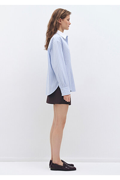 Mavi Çizgi Dokulu Gömlek Loose Fit / Bol Rahat Kesim 1211076-80767