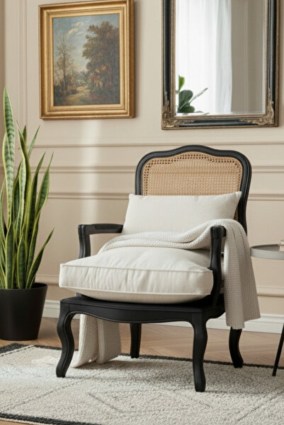 Woodenbend Orlando Siyah Natural Hazeranlı Berjer – Kayın Ağacı, İskandinav Bohem Tarz, Konforlu Oturum