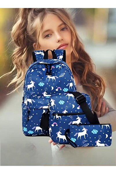 Generic 3pcs Print School Backpack Set Large Capacity School Rucksack for Elementary and Middle School Stude