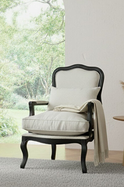 Woodenbend Orlando Siyah Döşemeli Berjer – Kayın Ağacı, İskandinav Bohem Tarz, Konforlu Oturum