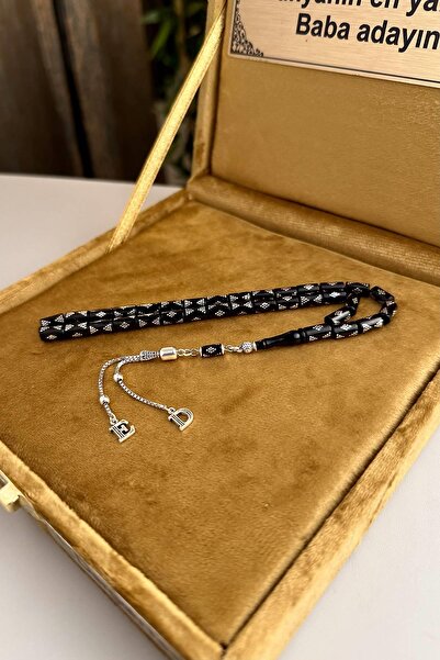 dergah tesbih Lettered Design Silver Erzurum Oltu Stone Rosary