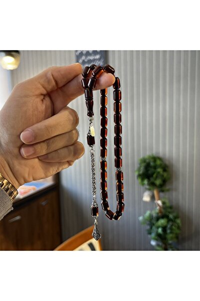 dergah tesbih Osmanlı Modeli Sıkma Kehribar Gümüş Tasarım