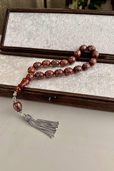 dergah tesbih Silver Embroidered Kuka Efe Mascot Wrist Length Prayer Beads