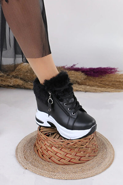 Nubbock حذاء نسائي بكعب مخفي 10 سم من الصوف الداخلي باللونين الأسود والأبيض N...