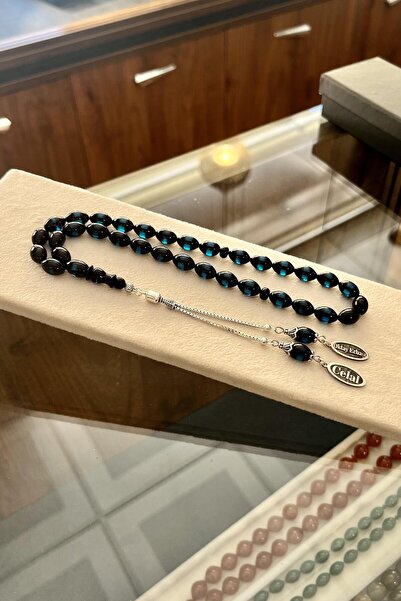 dergah tesbih Kişiye Özel İsimli Mavi Sürmeli Ateş-i Kehribar Tesbih