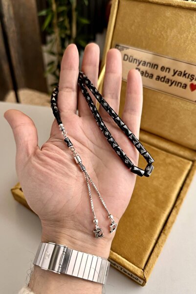 dergah tesbih Lettered Design Silver Erzurum Oltu Stone Rosary