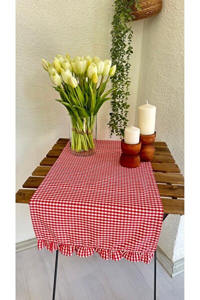 Decamor home Бавовняний льон Червоний міні-потікар з рюшами