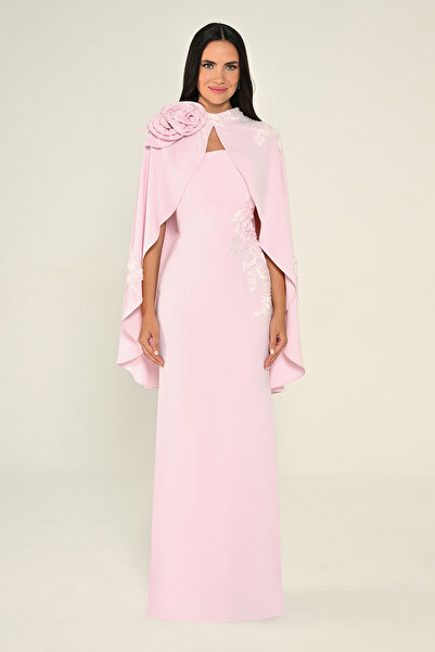 ALFABETA فستان فاخر مع كاب مزين بوردة كبيرة-الفابيتا