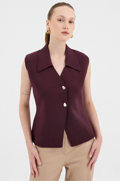 Rays 7355 Button Detail Zero Sleeve Vest Claret Red