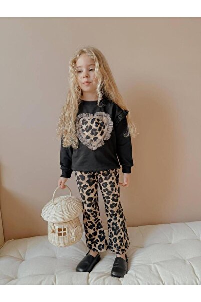 RAPAPA Leopard Leggings Flared Leg Girl's Bottom Top Set Black 2556