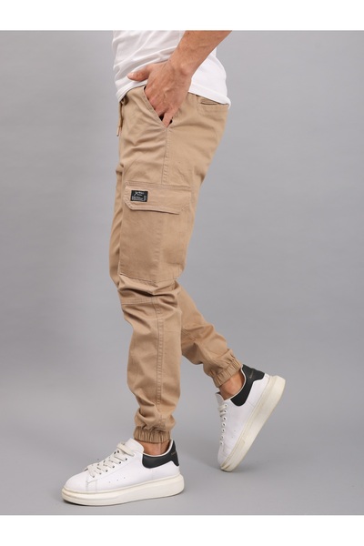 a02teks Taş Renk Erkek Kargo Cepli Keten Pantolon