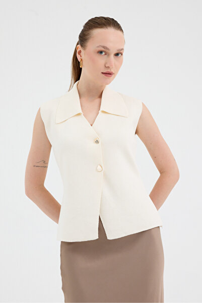 Rays 7355 Button Detail Zero Sleeve Vest Natural